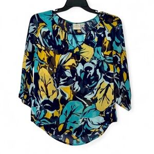St. John's Bay Relaxed Graphic Blouse Yellow and Blue
